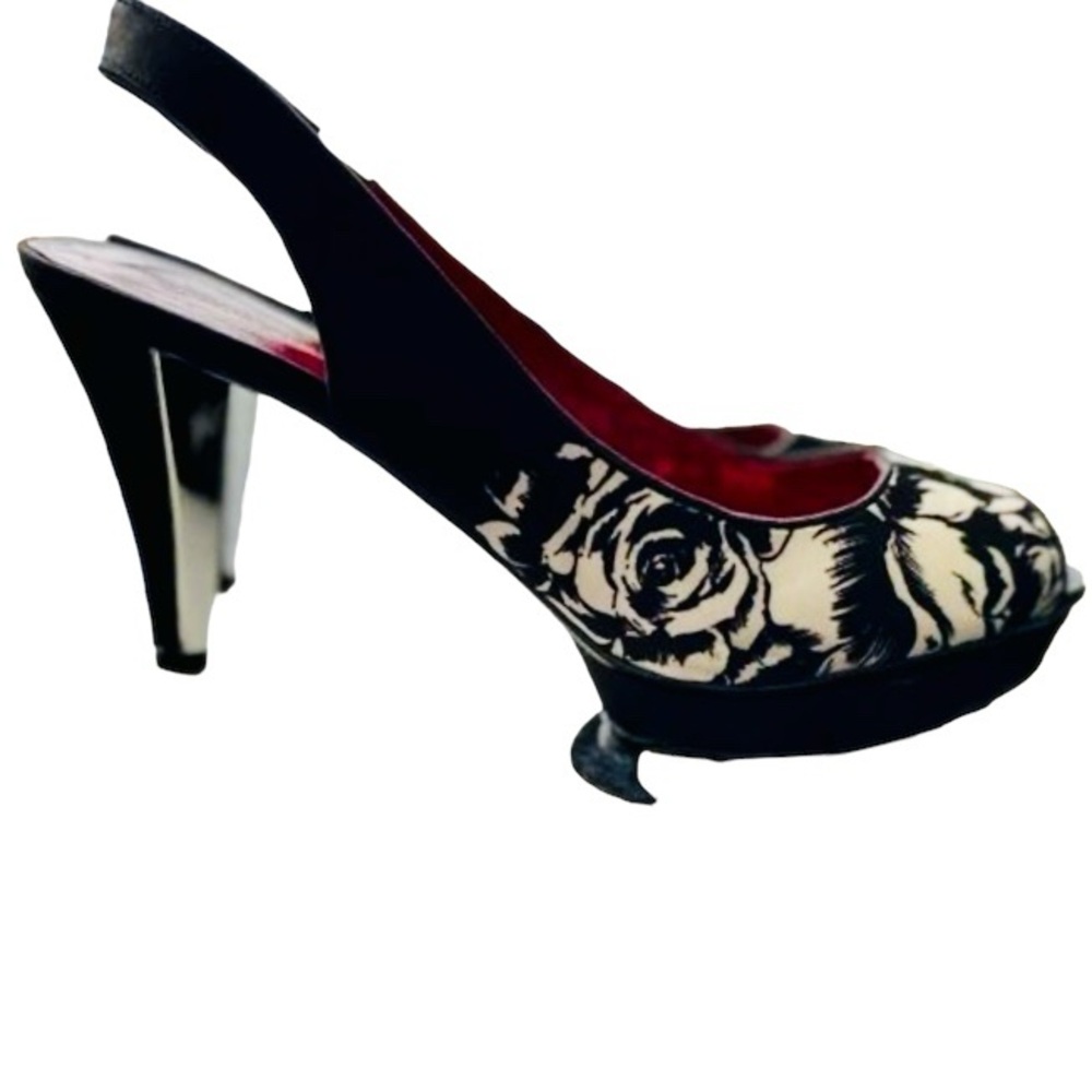 Nine West Open Toe Heels 7.5 floral black